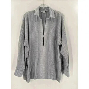 Derek Lam 10 Crosby Blue/White Lightweight Silk Long Sleeve Blouse Size 4 VNeck